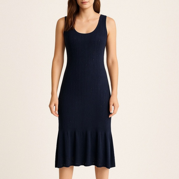 St. John Formal Navy Sequin Knit Sleeveless Dress - Picture 1 of 9